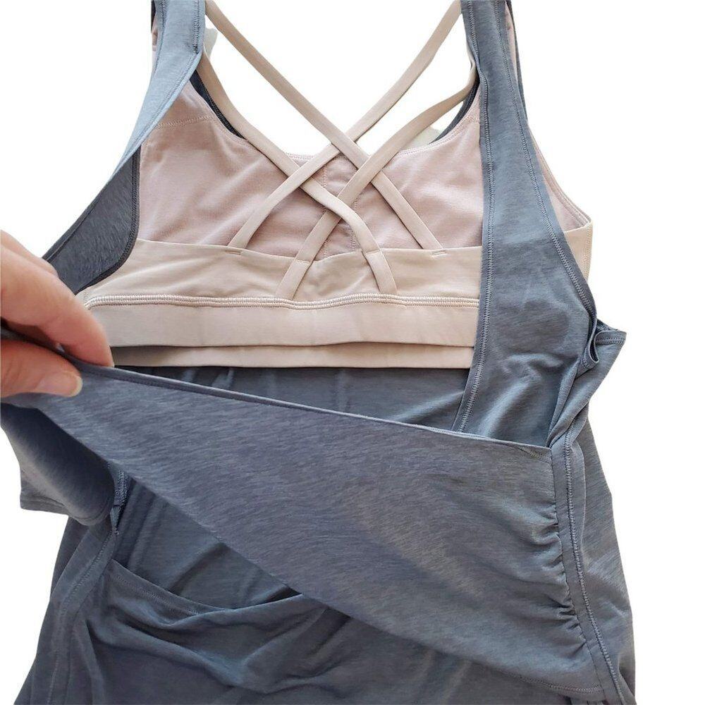 Lululemon Athletica Tank Top Built In Bra Women Size 6 Gray Beige Wrap Back - Picture 8 of 8